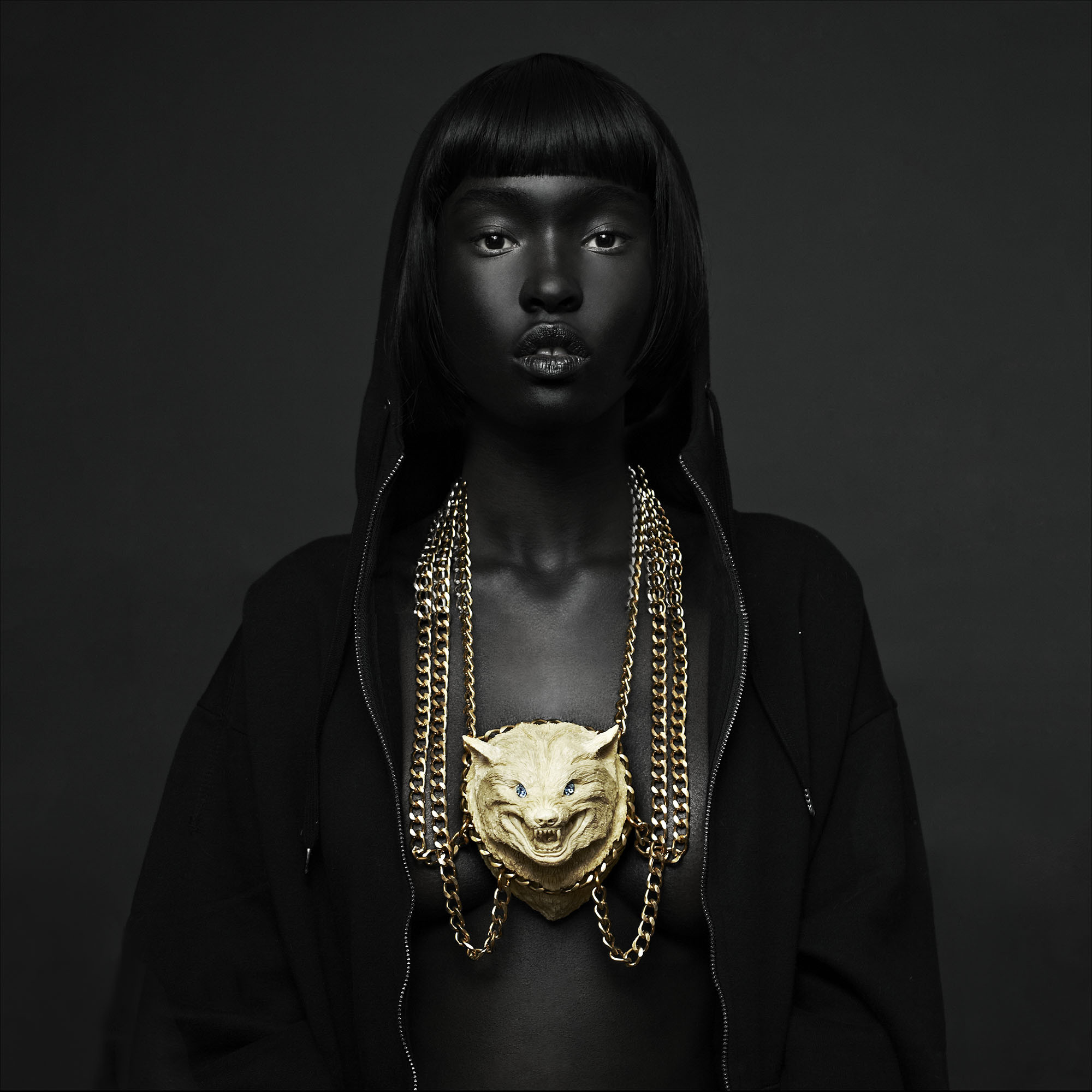 Devanie Gobir, wearing Wolf Necklace,  Origin range