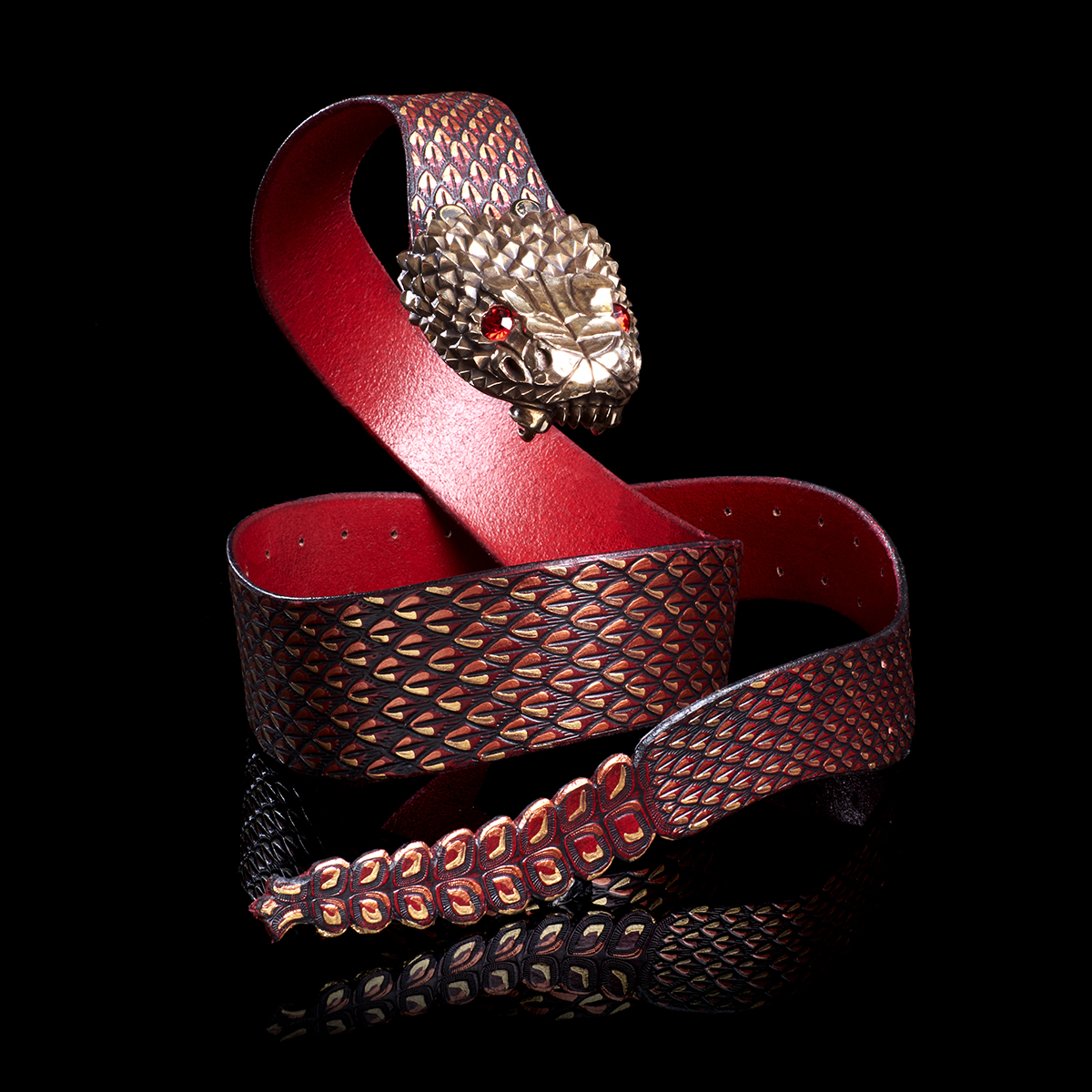 Red and Gold Snake Designer Belt- Order Wholesale